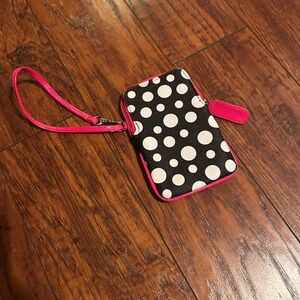Polka Dot Wristlet Phone Case - Black and Pink